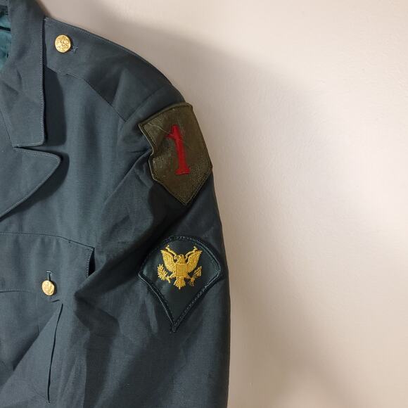 Vintage Army Green Service Coat Blazer Gold Tone Hardware Wool Blend 38R - Picture 6 of 12